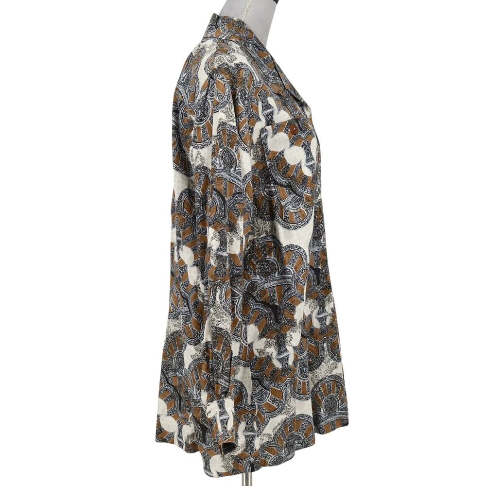 Laurel Escada Top Womens 6 Gray Brown Paisley Cotton Blouse Pockets Vintage - Picture 5 of 16